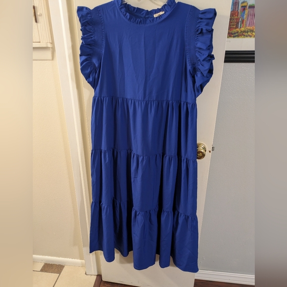 JODIFL Royal Blue Midi Dress with Ruffle Sleeves - Picture 2 of 4